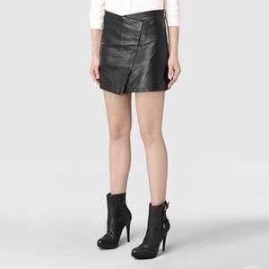 AllSaints Ruther Asymmetrical Black Leather Mini Skirt - Size 4 (fits 0)